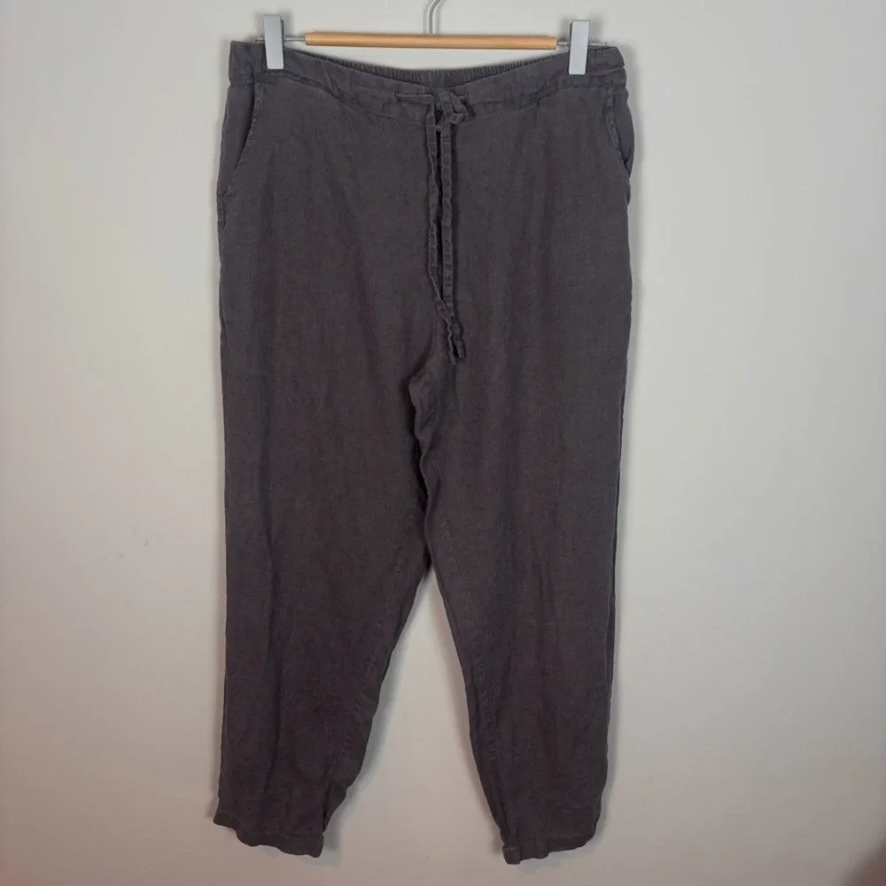 IXIMO Womens Grey 100% Linen Straight Leg Pull on Pants SZ Large Granola‎ Hippie